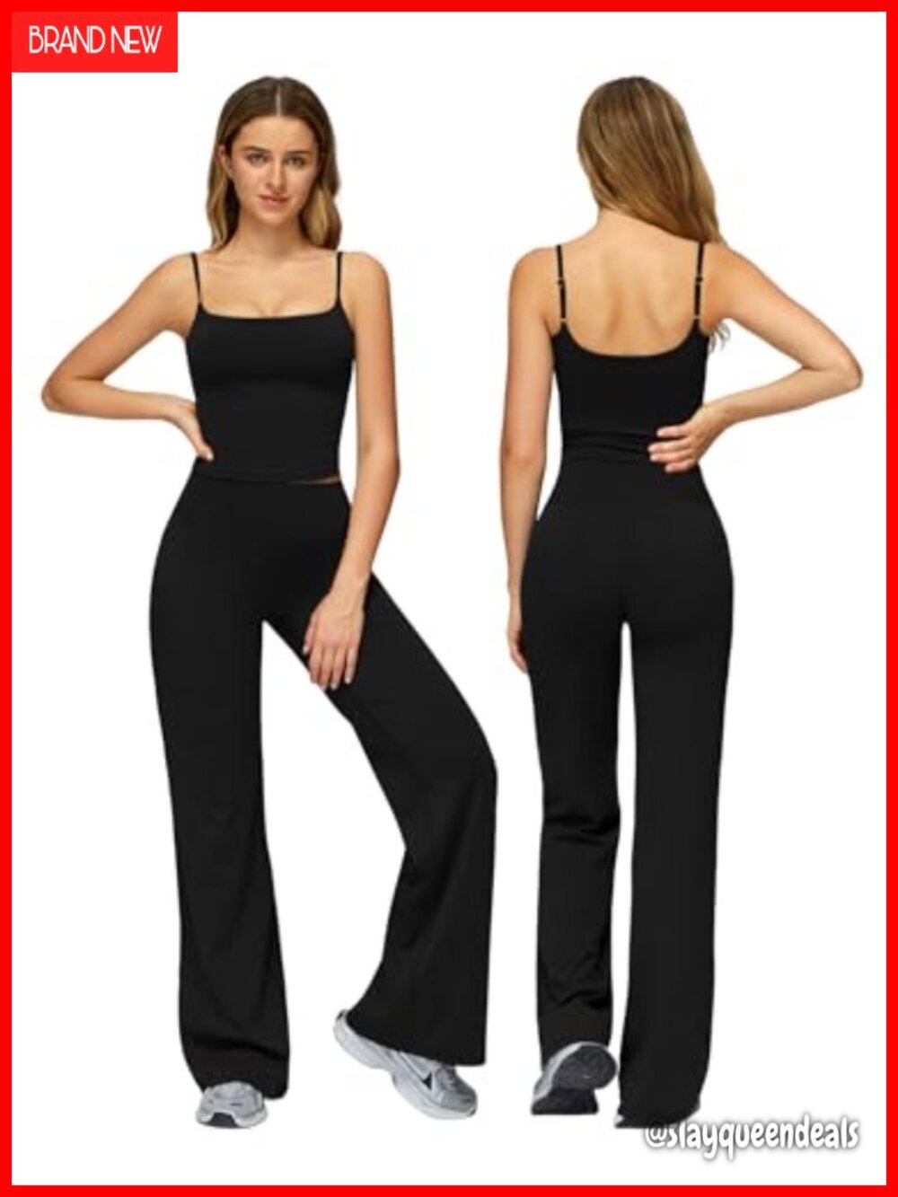 2 Piece Workout Set Scoop Neck Sports Bra Straight Leg Yoga Pants Slim Fit